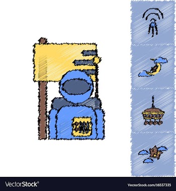 Collection of icons and space satellites in vector image