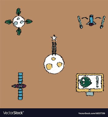 Collection of icons and space satellites in vector image