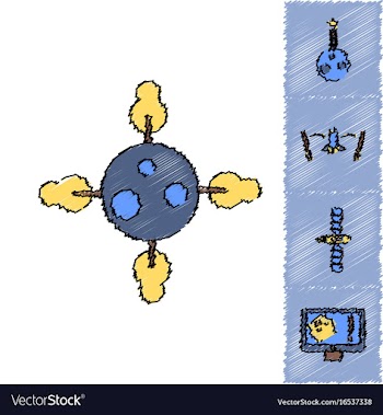 Collection of icons and space satellites in vector image