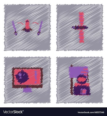 Collection of icons and space satellites in vector image