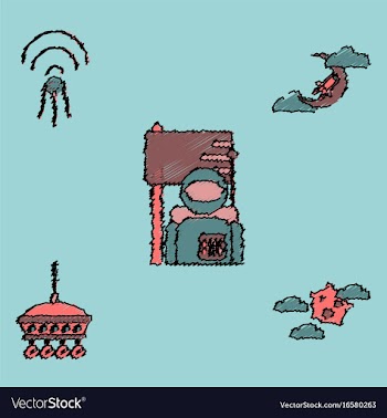 Collection of icons and space satellites in vector image