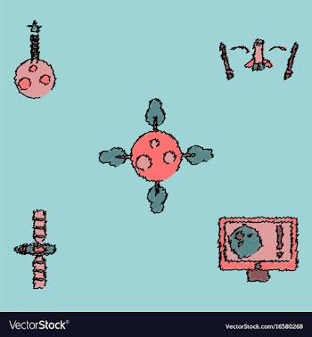 Collection of icons and space satellites in vector image