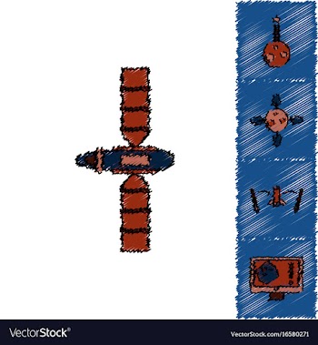 Collection of icons and space satellites in vector image