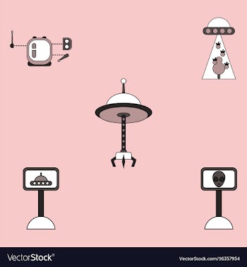 Collection of icons and space saucers and aliens vector image