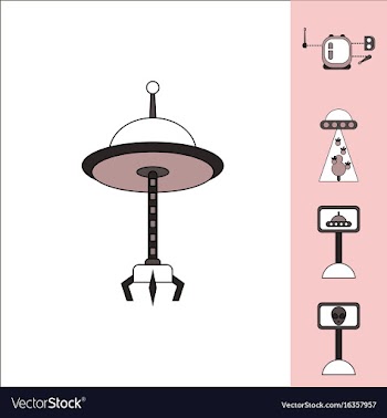 Collection of icons and space saucers and aliens vector image