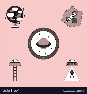 Collection of icons and space saucers and aliens vector image