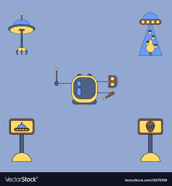 Collection of icons and space saucers and aliens vector image