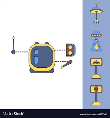 Collection of icons and space saucers and aliens vector image