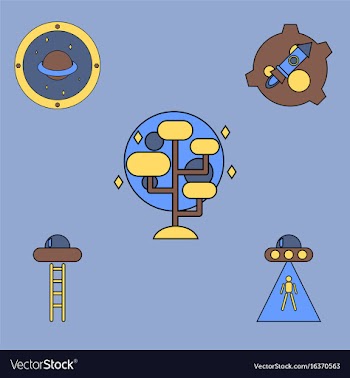 Collection of icons and space saucers and aliens vector image