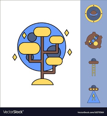 Collection of icons and space saucers and aliens vector image