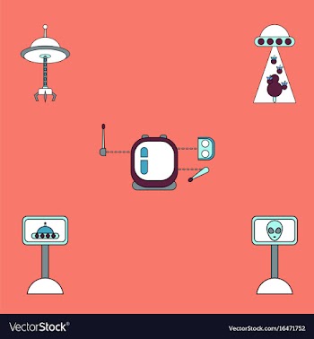 Collection of icons and space saucers and aliens vector image