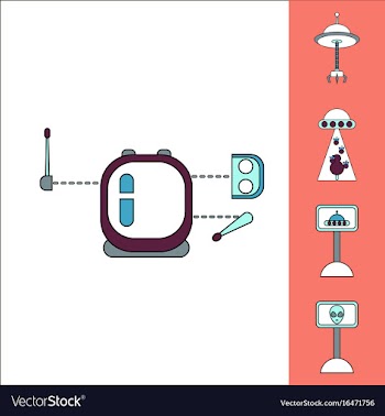 Collection of icons and space saucers and aliens vector image