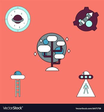 Collection of icons and space saucers and aliens vector image