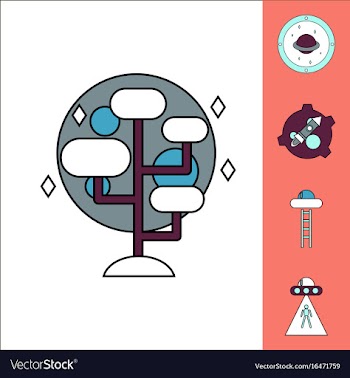 Collection of icons and space saucers and aliens vector image