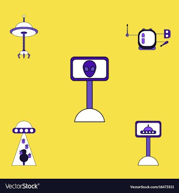 Collection of icons and space saucers and aliens vector image