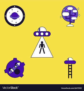 Collection of icons and space saucers and aliens vector image