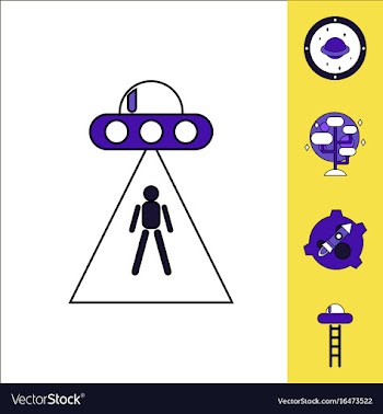 Collection of icons and space saucers and aliens vector image
