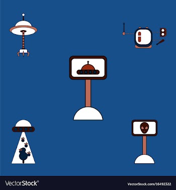 Collection of icons and space saucers and aliens vector image
