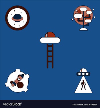 Collection of icons and space saucers and aliens vector image