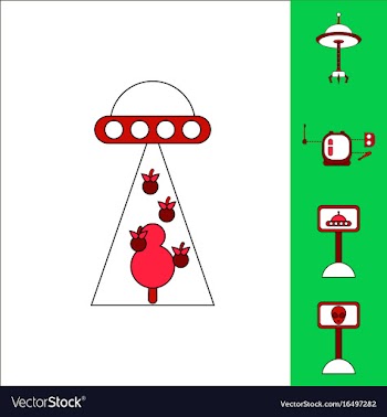 Collection of icons and space saucers and aliens vector image