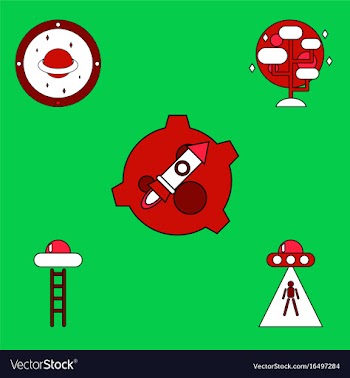 Collection of icons and space saucers and aliens vector image