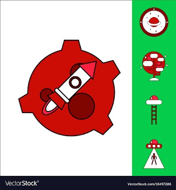 Collection of icons and space saucers and aliens vector image
