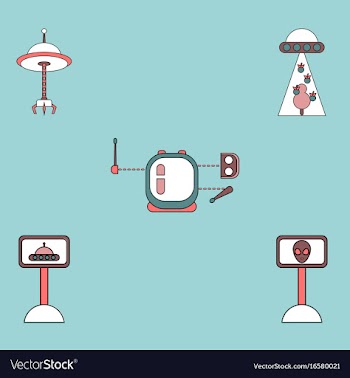 Collection of icons and space saucers and aliens vector image