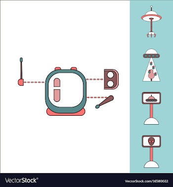 Collection of icons and space saucers and aliens vector image