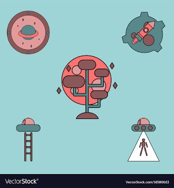 Collection of icons and space saucers and aliens vector image