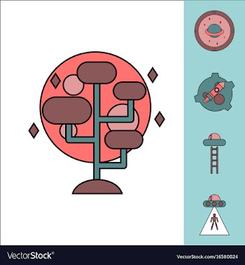 Collection of icons and space saucers and aliens vector image