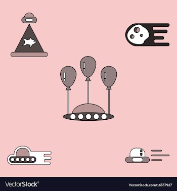 Collection of icons and space saucers and planets vector image