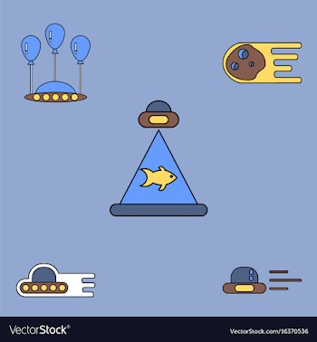 Collection of icons and space saucers and planets vector image