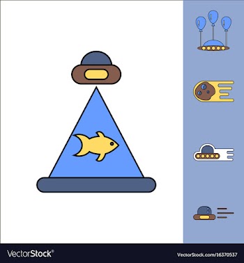 Collection of icons and space saucers and planets vector image