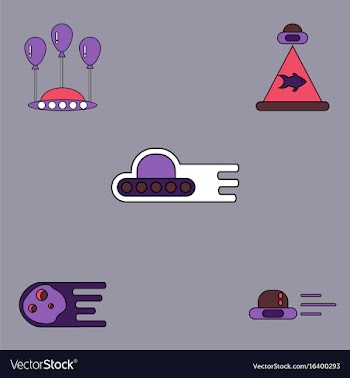 Collection of icons and space saucers and planets vector image