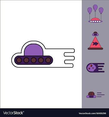 Collection of icons and space saucers and planets vector image