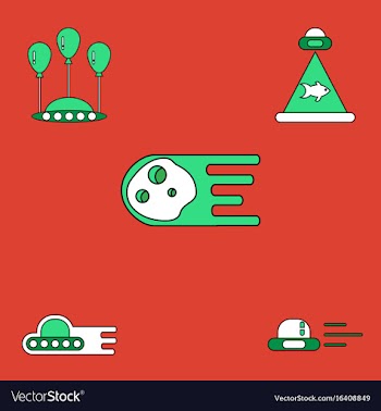 Collection of icons and space saucers and planets vector image