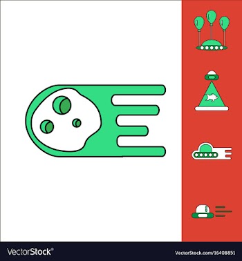 Collection of icons and space saucers and planets vector image