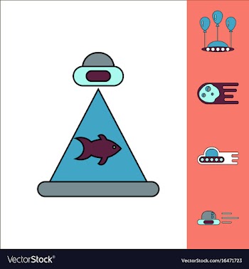 Collection of icons and space saucers and planets vector image
