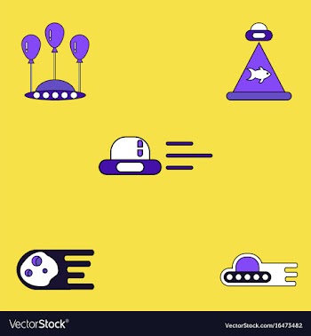 Collection of icons and space saucers and planets vector image