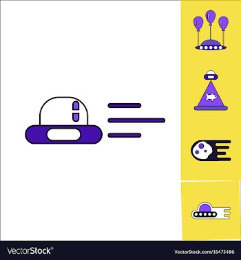 Collection of icons and space saucers and planets vector image