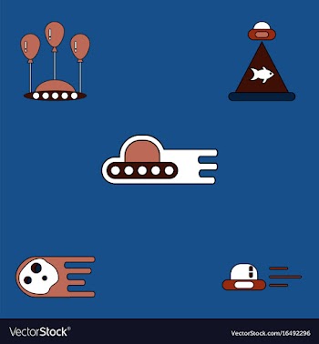Collection of icons and space saucers and planets vector image