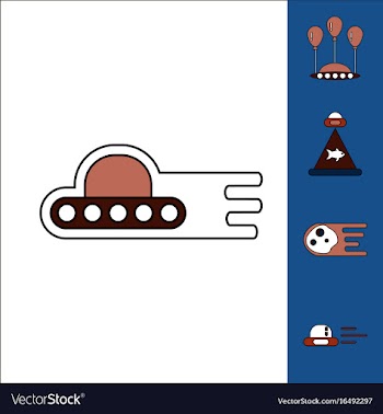Collection of icons and space saucers and planets vector image