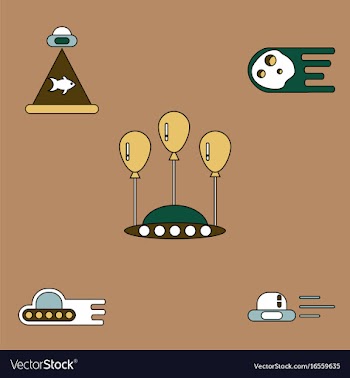 Collection of icons and space saucers and planets vector image