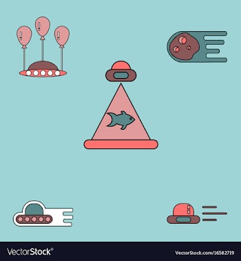 Collection of icons and space saucers and planets vector image