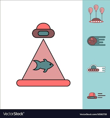 Collection of icons and space saucers and planets vector image