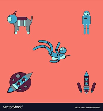 Collection of icons and space technology concept vector image