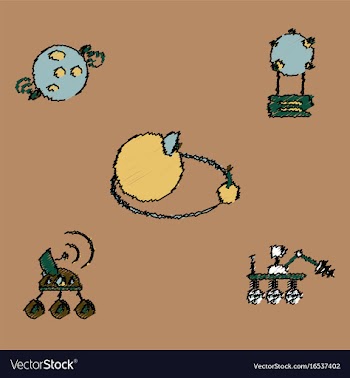 Collection of icons and space technology in vector image