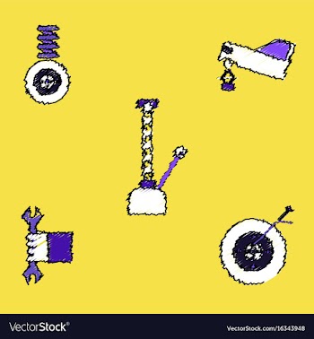 Collection of icons and vehicle parts in hatching vector image