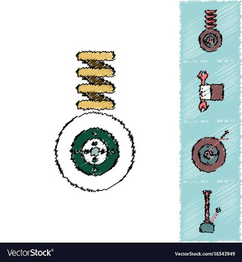 Collection of icons and vehicle parts in hatching vector image