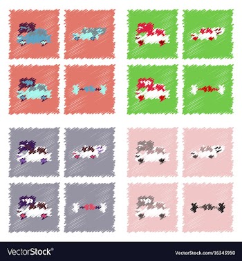 Collection of icons and vehicle parts in hatching vector image